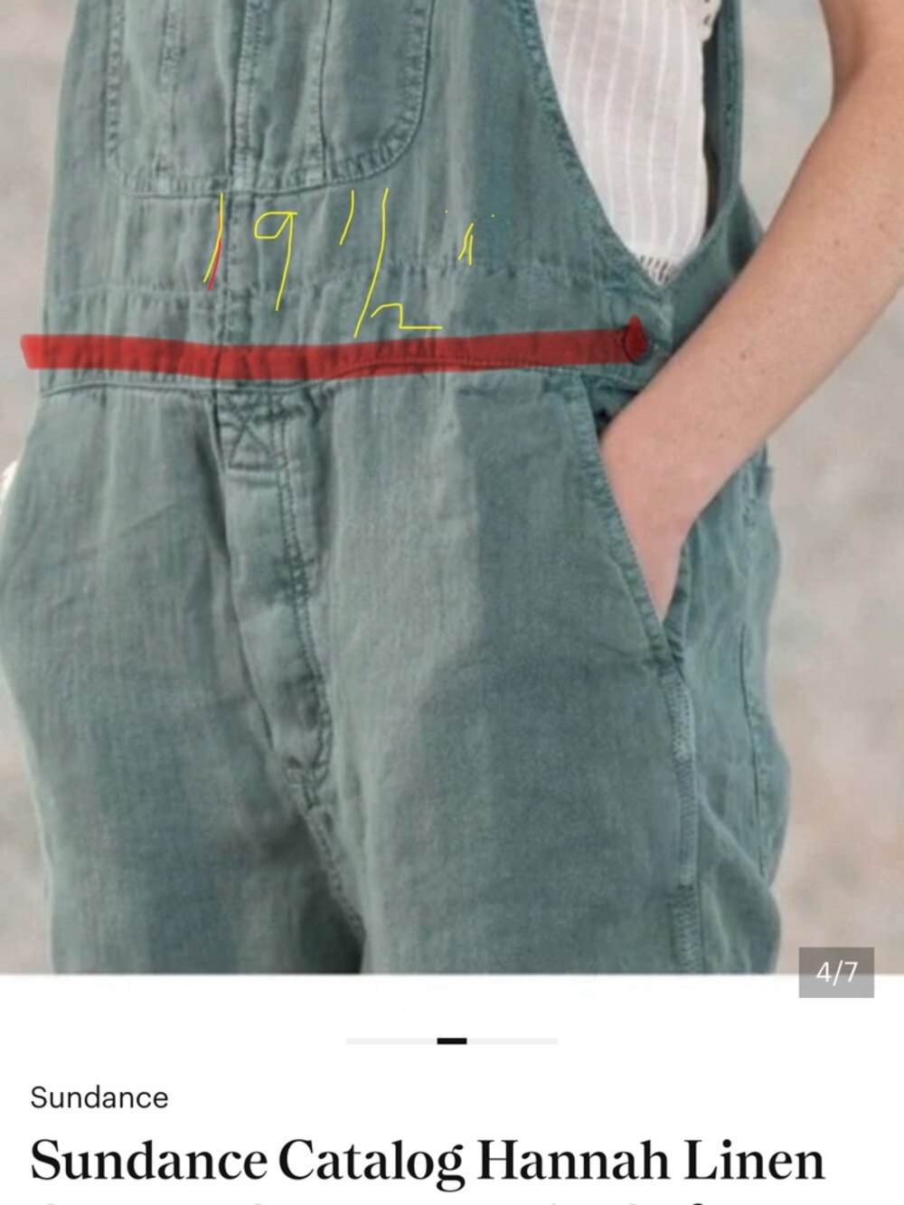 Sundance Catalog Hannah Linen Overalls Sz Large Petite Soft Turquoise Green - Picture 8 of 8